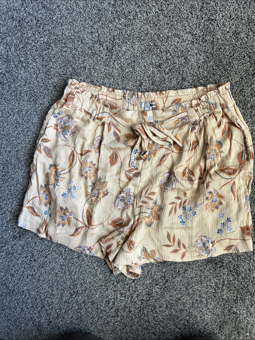 Amuse Society Beige Floral High-Waist Drawstring Shorts